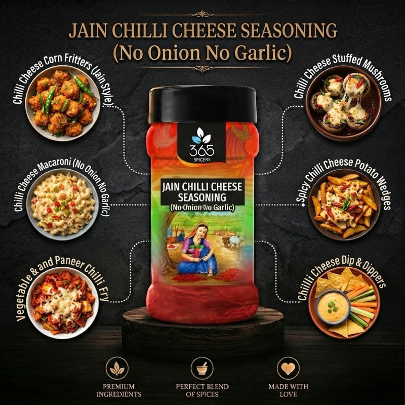 Jain Chilli Cheese Seasoning | No Onion No Garlic | Jain-Friendly | No MSG | Premium Popcorn Spice | 365 Spicery