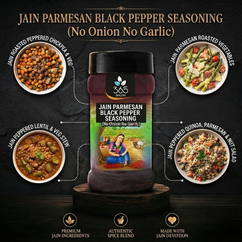 Jain Parmesan Black Pepper Seasoning | No Onion No Garlic | Jain-Friendly | Gluten-Free | For Pasta | 365 Spicery