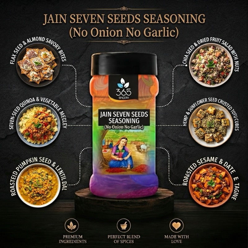 Jain Seven Seeds Seasoning | No Onion No Garlic | Jain-Friendly | Natural Ingredients | For Snacks | 365 Spicery