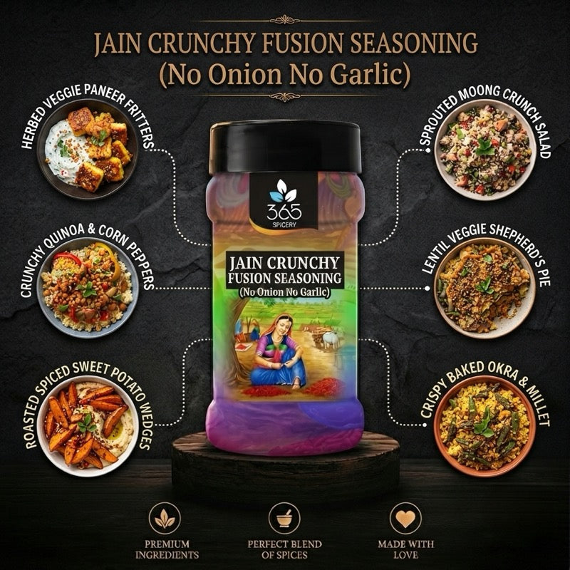 Jain Crunchy Fusion Seasoning | No Onion No Garlic | Jain-Friendly | Premium Quality | For Snacks | 365 Spicery
