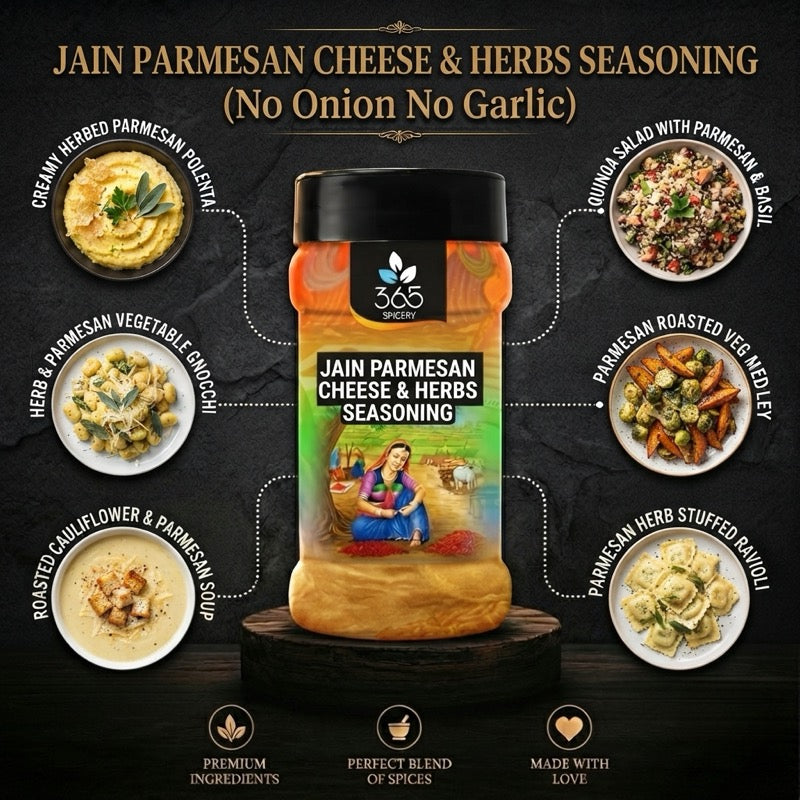 Jain Parmesan Cheese & Herbs Seasoning | No Onion No Garlic | Jain-Friendly | Premium | 365 Spicery