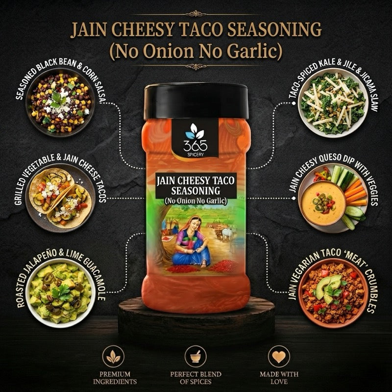 Jain Cheesy Taco Seasoning | No Onion No Garlic | Jain-Friendly | Snack & Popcorn Blend | 365 Spicery