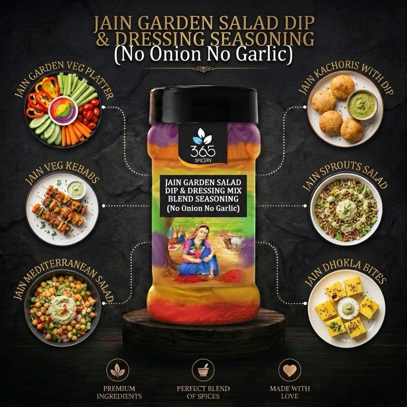 Jain Garden Salad Dip & Dressing Mix Blend | No Onion No Garlic | Jain-Friendly | Natural | 365 Spicery