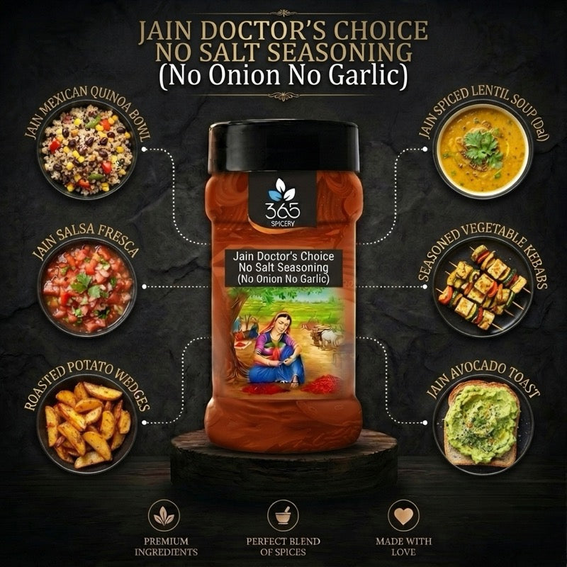 Jain Doctor's Choice No Salt Seasoning | Healthy Blend | No Onion No Garlic | Natural | Jain-Friendly | 365 Spicery