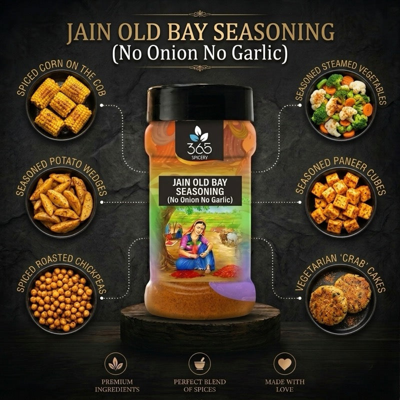 Jain Old Bay Seasoning | Bold Seafood-Style Spice | No Onion No Garlic | Premium | Jain-Friendly | 365 Spicery