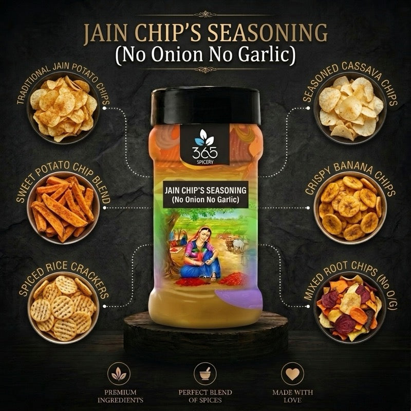 Jain Chip's Seasoning | Ultimate Fries & Snack Topping | No Onion No Garlic | Jain-Friendly | 365 Spicery
