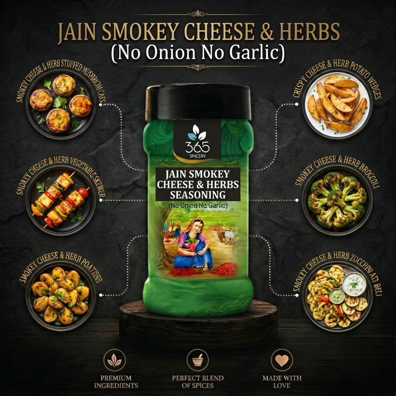Jain Smokey Cheese N Herbs Seasonings | No Onion No Garlic | Jain-Friendly | No MSG | For Snacks | 365 Spicery