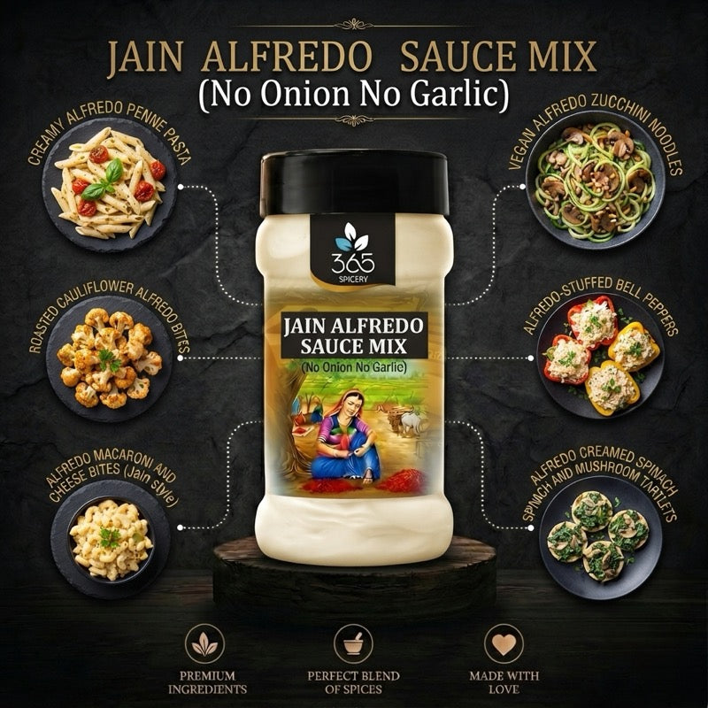 Jain Alfredo Sauce Mix | No Onion No Garlic | Jain-Friendly | Premium Quality | For Pasta & Snacks | 365 Spicery