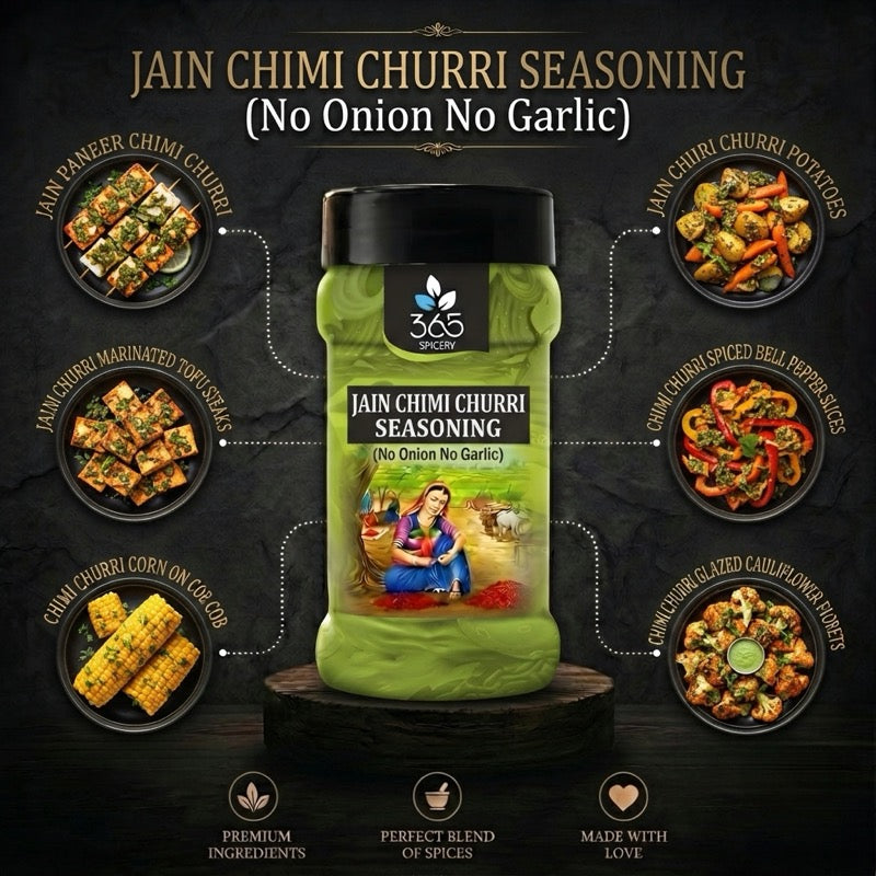 Jain Chimi Churri Seasoning | No Onion No Garlic | Jain-Friendly | Vegan | For Street Food & Grills | 365 Spicery