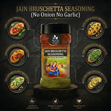 JAIN BRUSCHETTA SEASONING | No Onion No Garlic | Jain-Friendly | Premium Quality | Classic Italian Mix | 365 Spicery