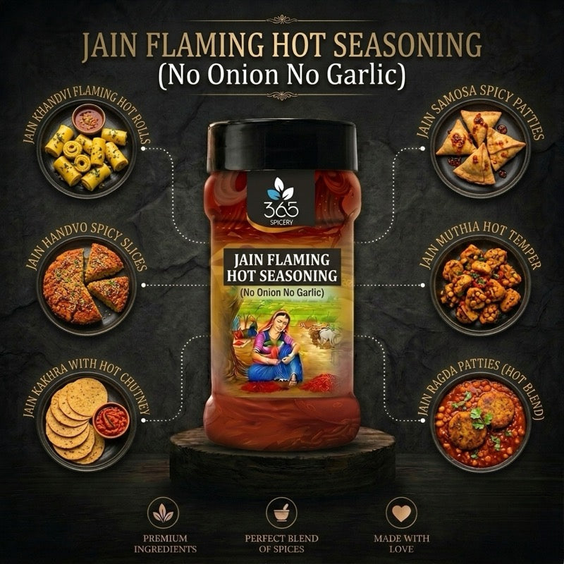 JAIN FLAMING HOT SEASONING | No Onion No Garlic | Jain-Friendly | No Artificial Colours | Intense Heat | 365 Spicery