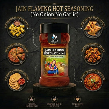 JAIN FLAMING HOT SEASONING | No Onion No Garlic | Jain-Friendly | No Artificial Colours | Intense Heat | 365 Spicery