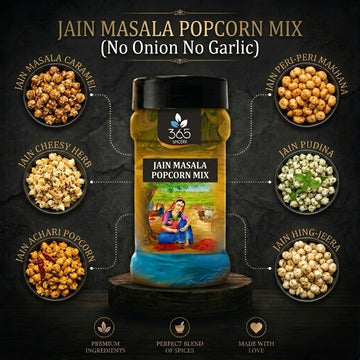 Jain Masala Popcorn Mix | No Onion No Garlic | Jain-Friendly | Gluten-Free | Perfect Movie Night Snack | 365 Spicery