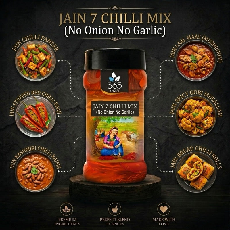 Jain 7 Chilli Mix | No Onion No Garlic | Jain-Friendly | Premium Quality | Intense Heat for Grills | 365 Spicery