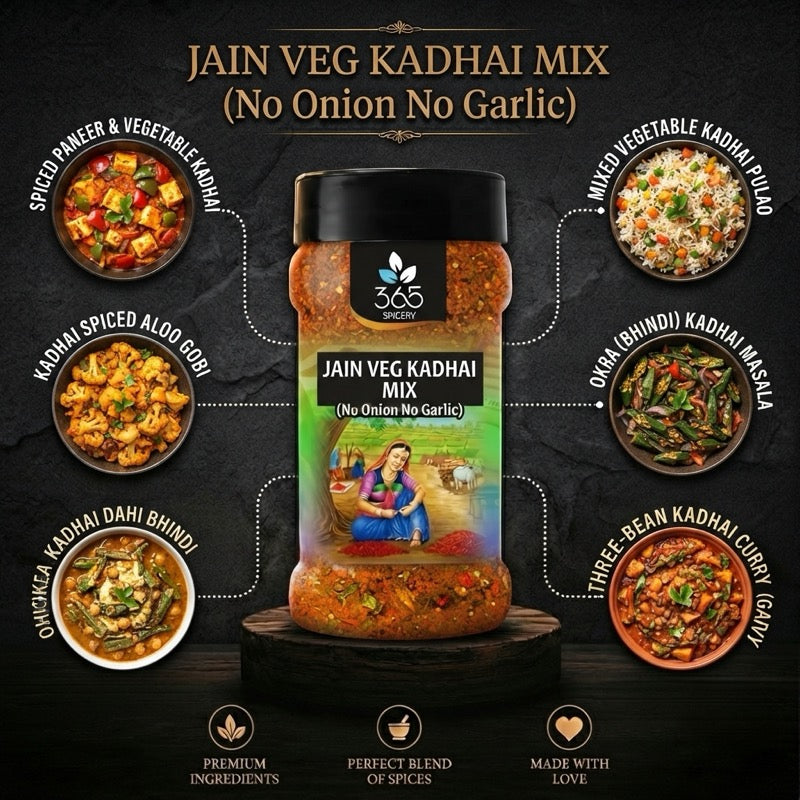 Jain Veg Kadhai Mix | No Onion No Garlic | Jain-Friendly | Traditional Indian Curry Base | Pure | 365 Spicery