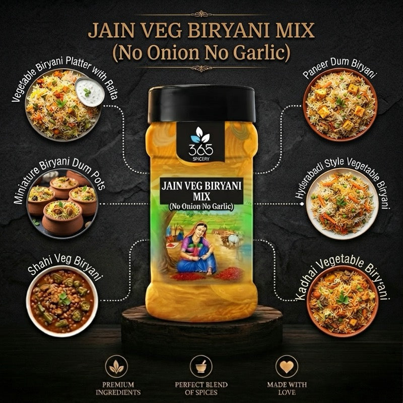 Jain Veg Biryani Mix | No Onion No Garlic | Jain-Friendly | Aromatic Rice Spice Blend | Pure | 365 Spicery