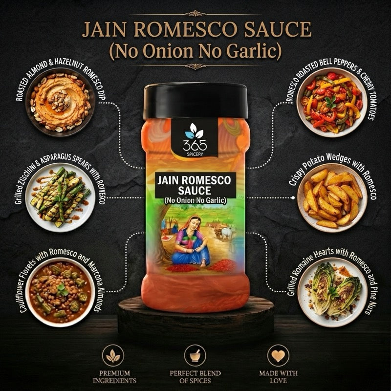 Romesco Sauce | Jain-Friendly No Onion No Garlic | Gluten-Free | No MSG | Made in India | 365 Spicery