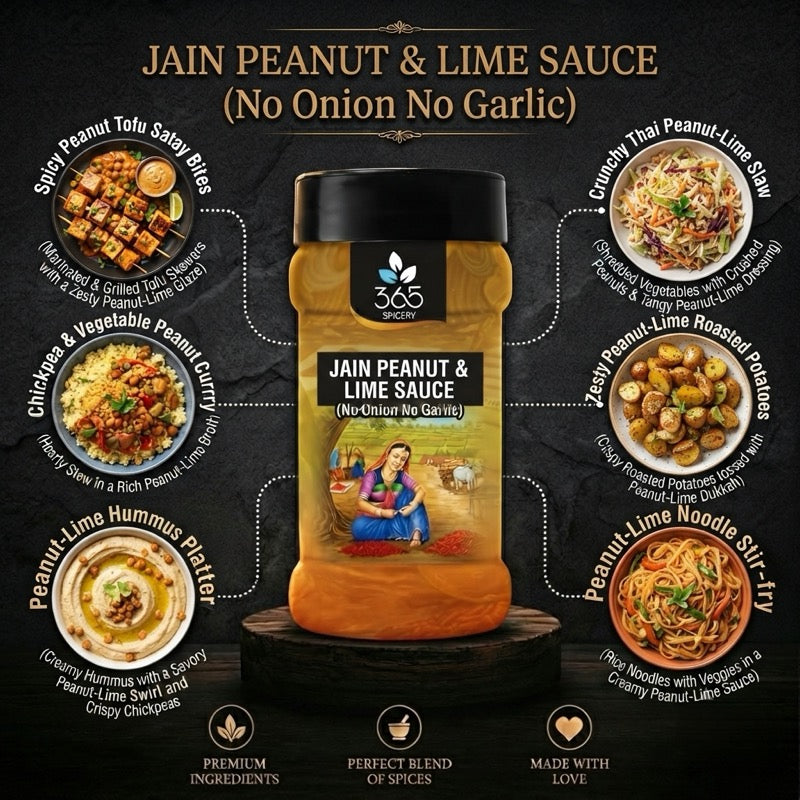 Peanut + Lime Sauce | Jain-Friendly No Onion No Garlic | Gluten-Free | Natural Ingredients | 365 Spicery