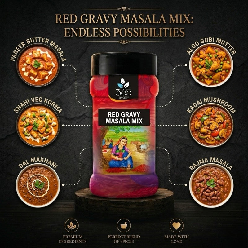 Red Gravy Masala mix | Spicy Tomato-Based Curry Blend | Vegan | Premium Quality | No Artificial Flavours | 365 Spicery