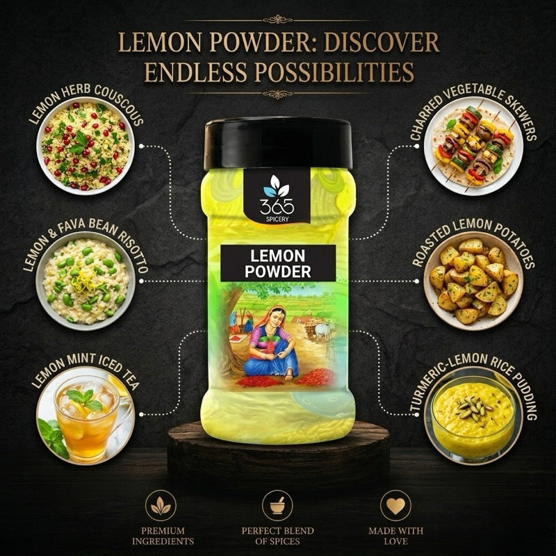 Lemon Powder | Zesty Dehydrated Citrus for Soups & Stews | No Artificial Colours | Made in India | 365 Spicery