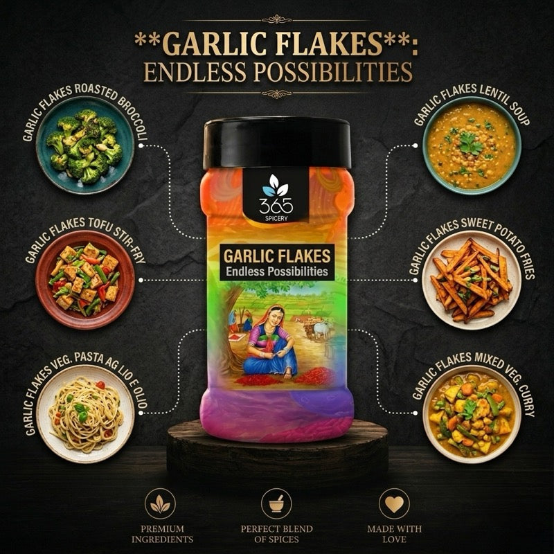 Garlic Flakes | Premium Dehydrated Seasoning for Ready-to-Cook | No MSG | No Artificial Flavours | 365 Spicery