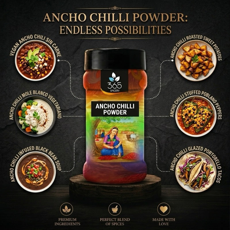 Ancho Chilli Powder | Mild Smoky Flavor for BBQ | Vegan | No Artificial Colours | 365 Spicery