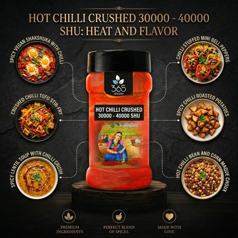 Hot Chilli Crushed 30000 - 40000 SHU | Bold Texture for Dry Rubs | No MSG | 365 Spicery