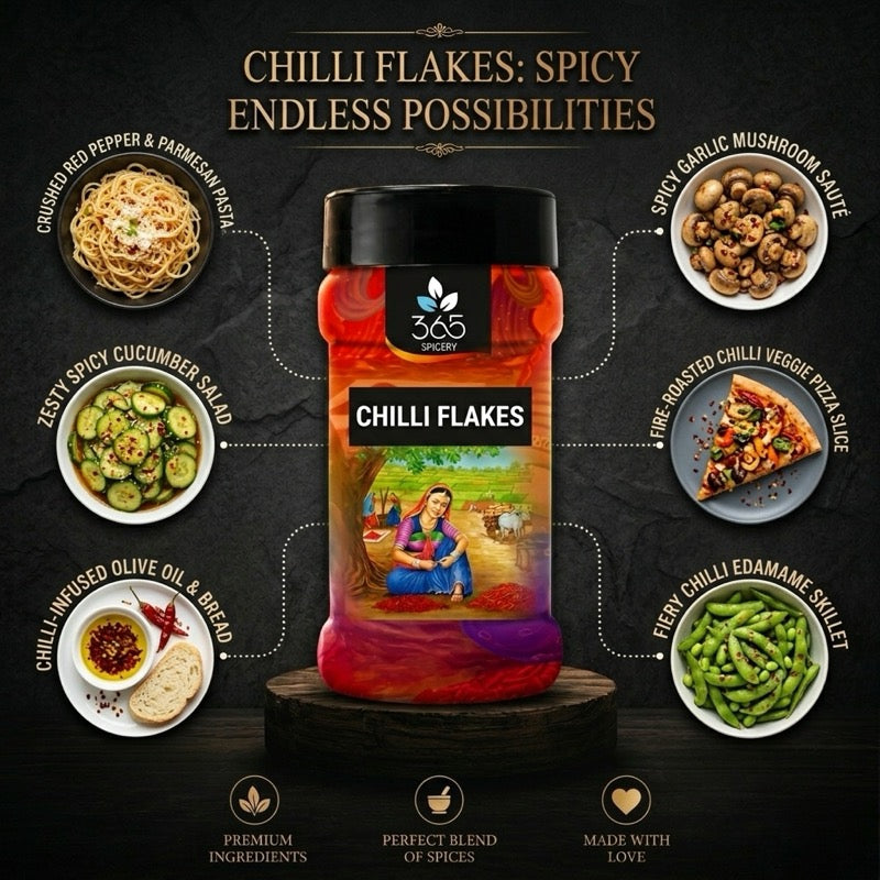 Chilli Flakes | Coarse Texture for Pizza & Pasta | Premium Quality | No Artificial Flavours | 365 Spicery