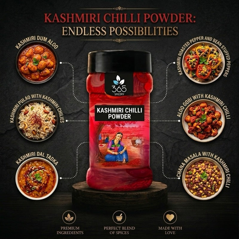 Kashmiri Chilli Powder | Vibrant Red Color for Indian Curries | Natural Ingredients | 365 Spicery