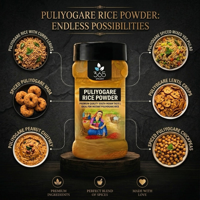 Puliyogare Rice Powder | Authentic Tangy Tamarind Blend | No MSG | Made in India | 365 Spicery