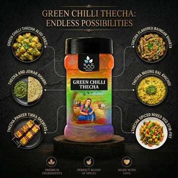 Green Chilli Thecha | Traditional Spicy Maharashtrian Relish | No Artificial Flavours | 365 Spicery