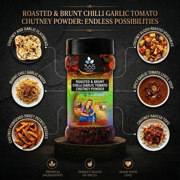 Roasted & Burnt Chilli Garlic Tomato Chutney Powder | Tangy & Spicy | Natural Ingredients | 365 Spicery