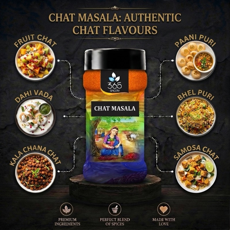 CHAT Masala | Tangy Zesty Sprinkle for Street Food | Vegan | Gluten-Free | No Artificial Colours | 365 Spicery