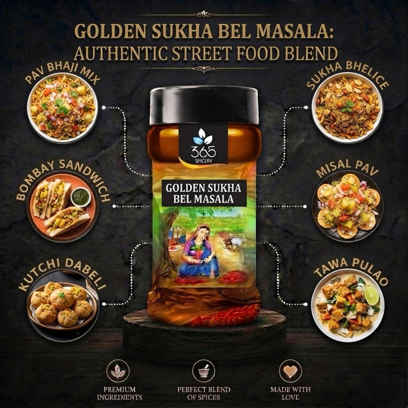 Golden Sukha bhel masala | Tangy Dry Snack Seasoning | Natural Ingredients | No MSG | 365 Spicery