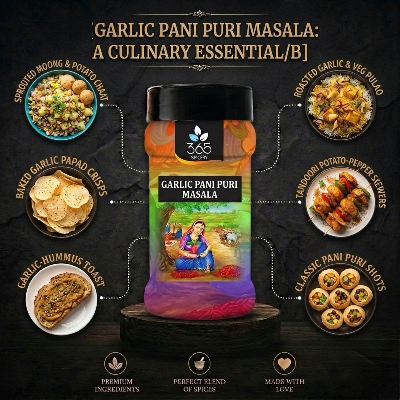Garlic Pani Puri Masala | Pungent Street Style Water Blend | Natural Ingredients | Gluten-Free | No MSG | 365 Spicery