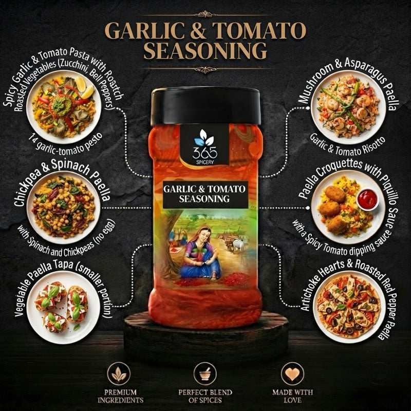 Garlic & Tomato Seasoning | Tangy Umami Blend for Popcorn | Natural Ingredients | Vegan | No Artificial Flavours | 365 Spicery