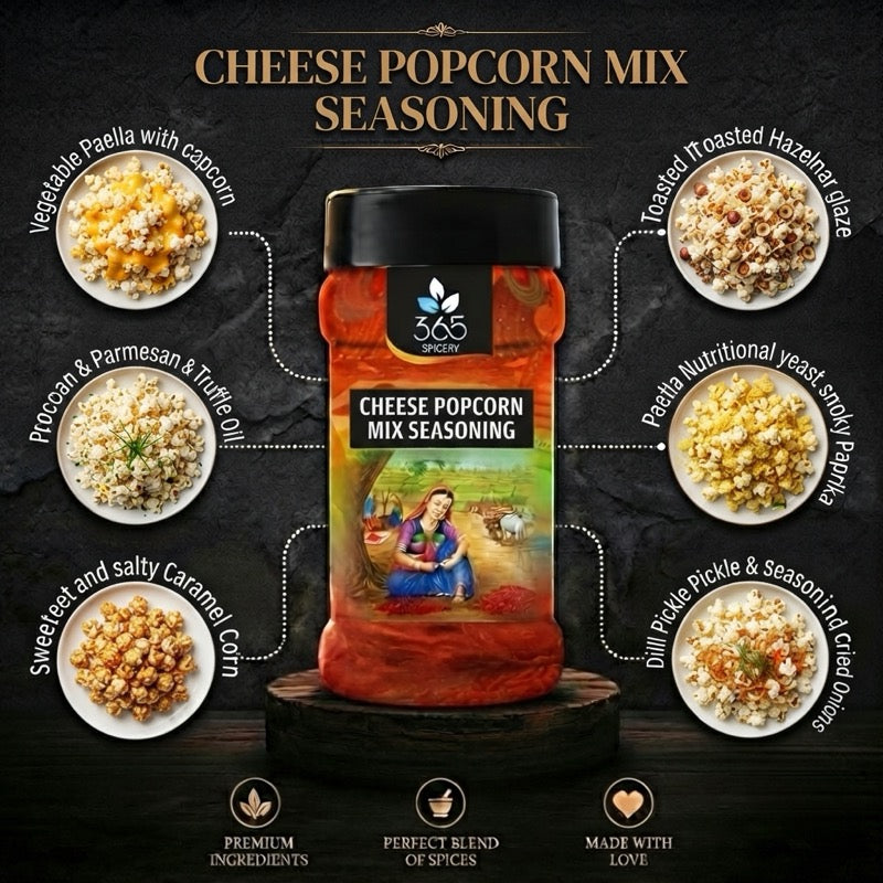 Cheese Popcorn Mix | Classic Savoury Snack Sprinkle | Gluten-Free | No MSG | Made in India | 365 Spicery