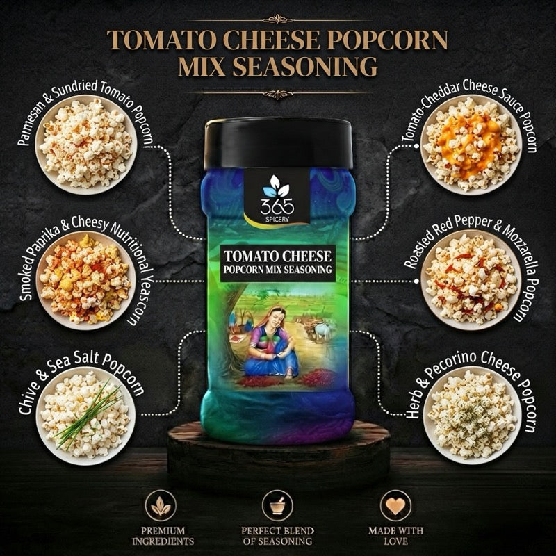 Tomato Cheese Popcorn Mix | Savoury Snack Seasoning | Gluten-Free | No MSG | Made in India | 365 Spicery