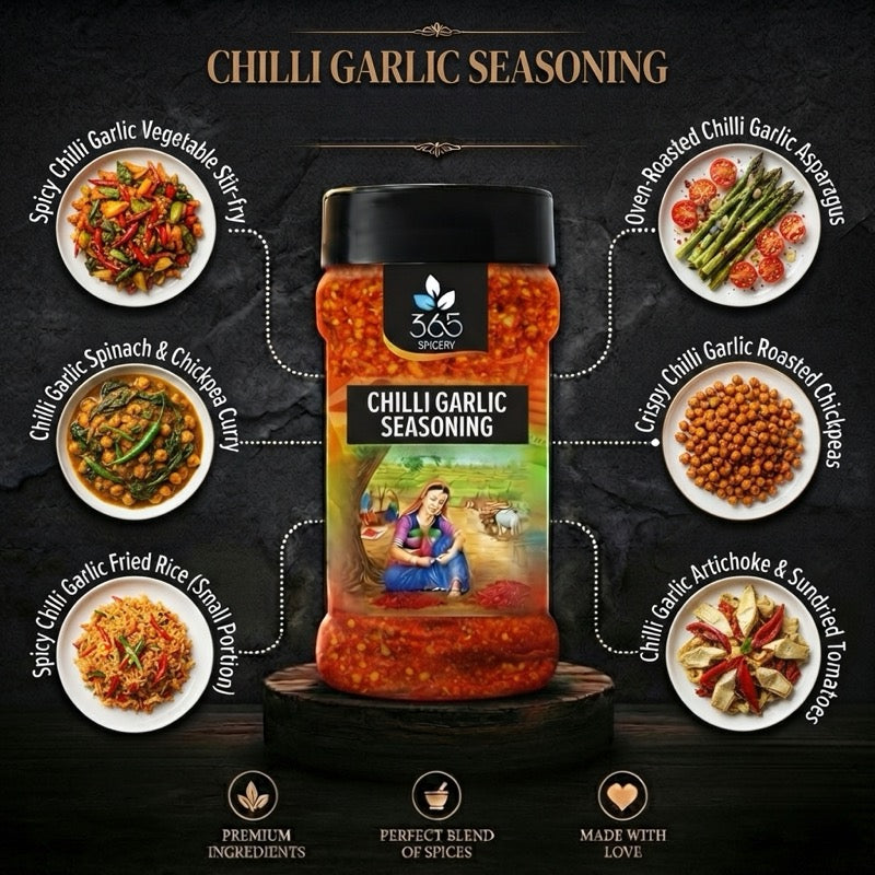 CHILLI GARLIC SEASONING | Bold Zesty Spice Mix for Fries & Popcorn | No MSG | Gluten-Free | 365 Spicery