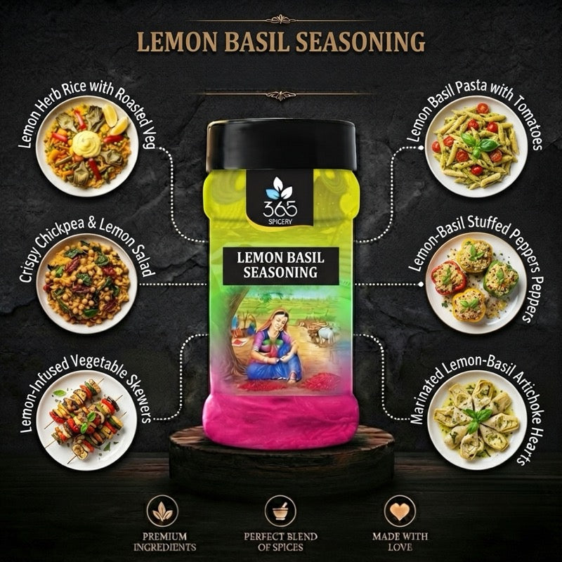 LEMON BASIL SEASONING | Aromatic Herb Sprinkle | Vegan | No MSG | Premium Quality | 365 Spicery