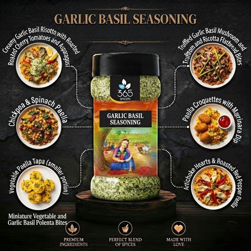 GARLIC BASIL SEASONING | Aromatic Herb Blend | Vegan | No MSG | Natural Ingredients | 365 Spicery