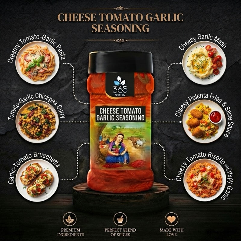 CHEESE TOMATO GARLIC SEASONING | Savory Fry Sprinkle | Gluten-Free | No Artificial Colours | 365 Spicery