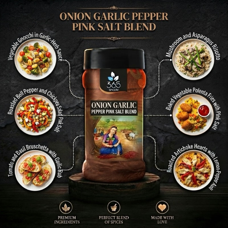 Onion Garlic Pepper Pink Salt Blend | Savoury Seasoning | Gluten-Free | No MSG | Premium Quality | 365 Spicery