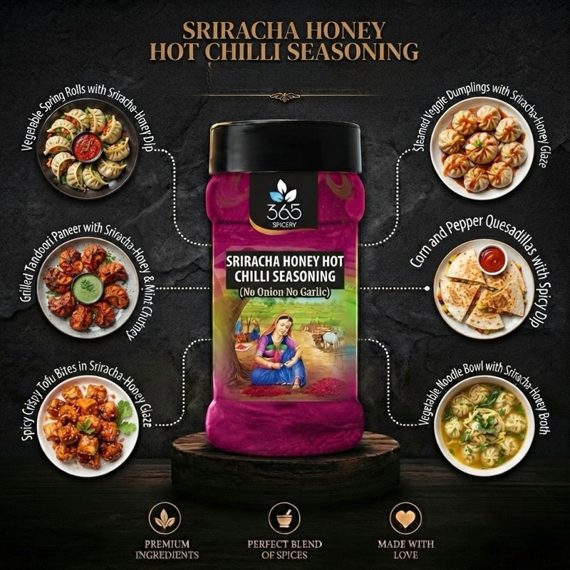 Sriracha Honey Hot Chilli Seasoning | Sweet Heat Blend | Natural Ingredients | Vegan | No Artificial Colours | 365 Spicery
