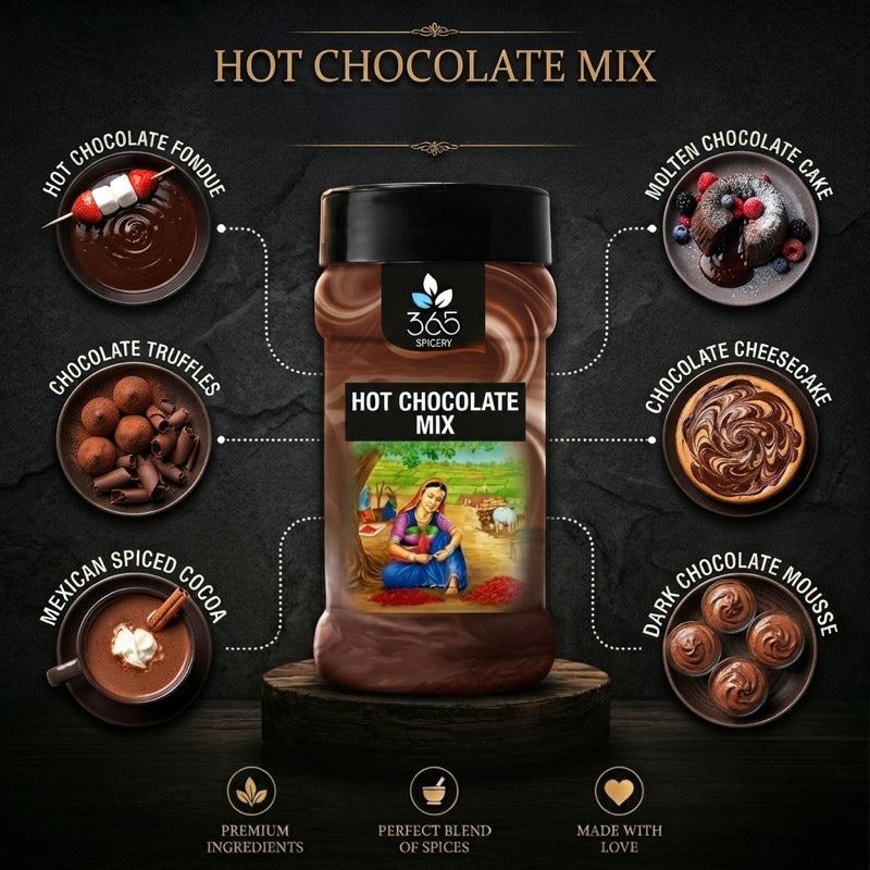 Hot Chocolate Mix | Rich Cocoa Beverage Blend | Gluten-Free | No Artificial Colours | 365 Spicery