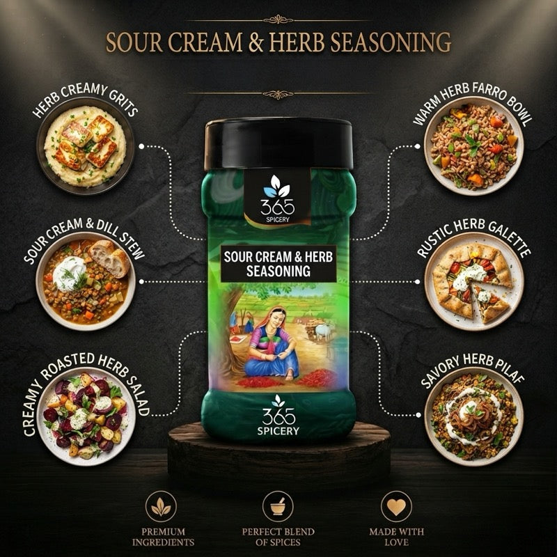 SOUR CREAM & HERB SEASONING | Tangy Snack Dust for Popcorn | Gluten-Free | Natural | 365 Spicery