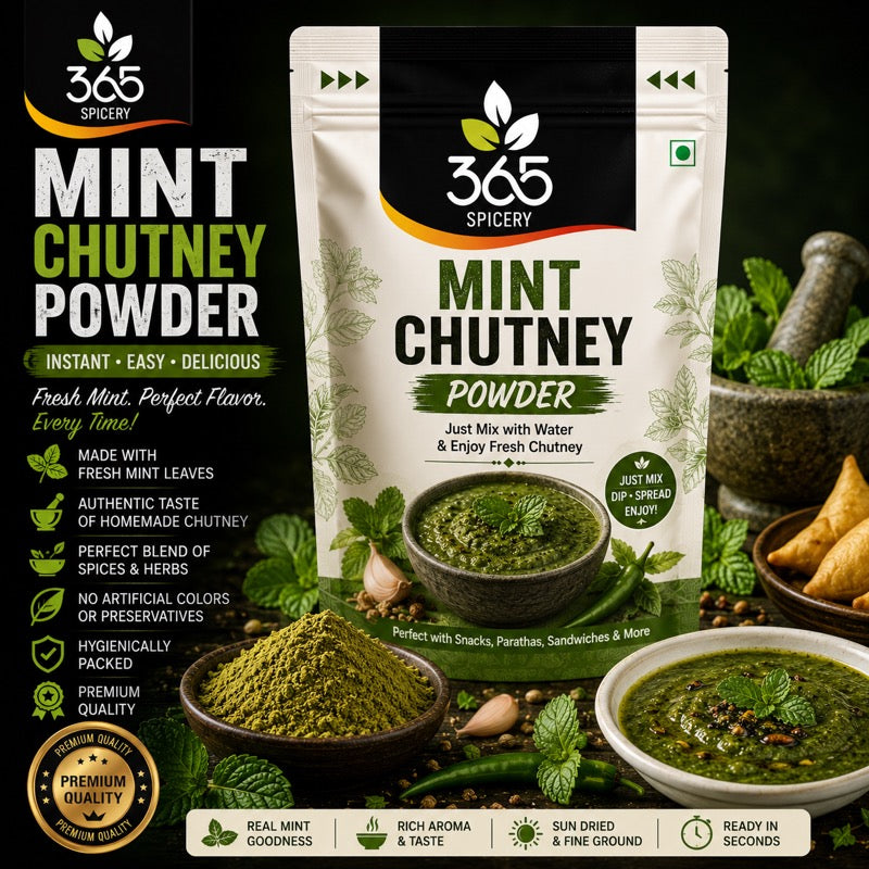 Mint Chutney Powder | Refreshing Herb Blend for Snacks | No Artificial Colours | Vegan | 365 Spicery