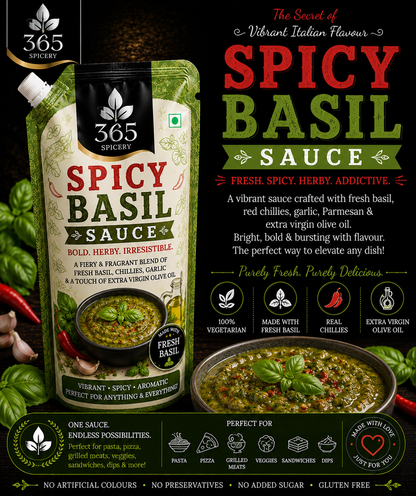 Spicy Basil Sauce | Jain-Friendly No Onion No Garlic | Vegan | No Artificial Colours | 365 Spicery