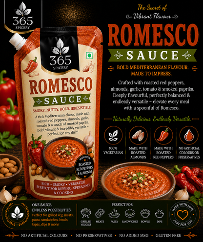 Romesco Sauce | Jain-Friendly No Onion No Garlic | Gluten-Free | No MSG | Made in India | 365 Spicery
