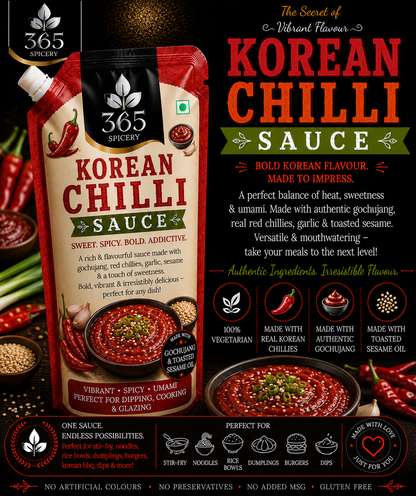 Korean Chilli Sauce | Jain-Friendly No Onion No Garlic | Natural Ingredients | No Artificial Colours | 365 Spicery